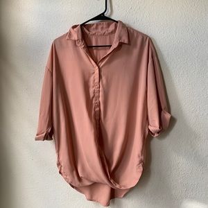 Peach Twist Front Button Down Blouse